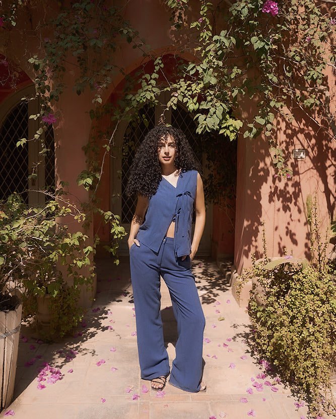 Dark blue linen top