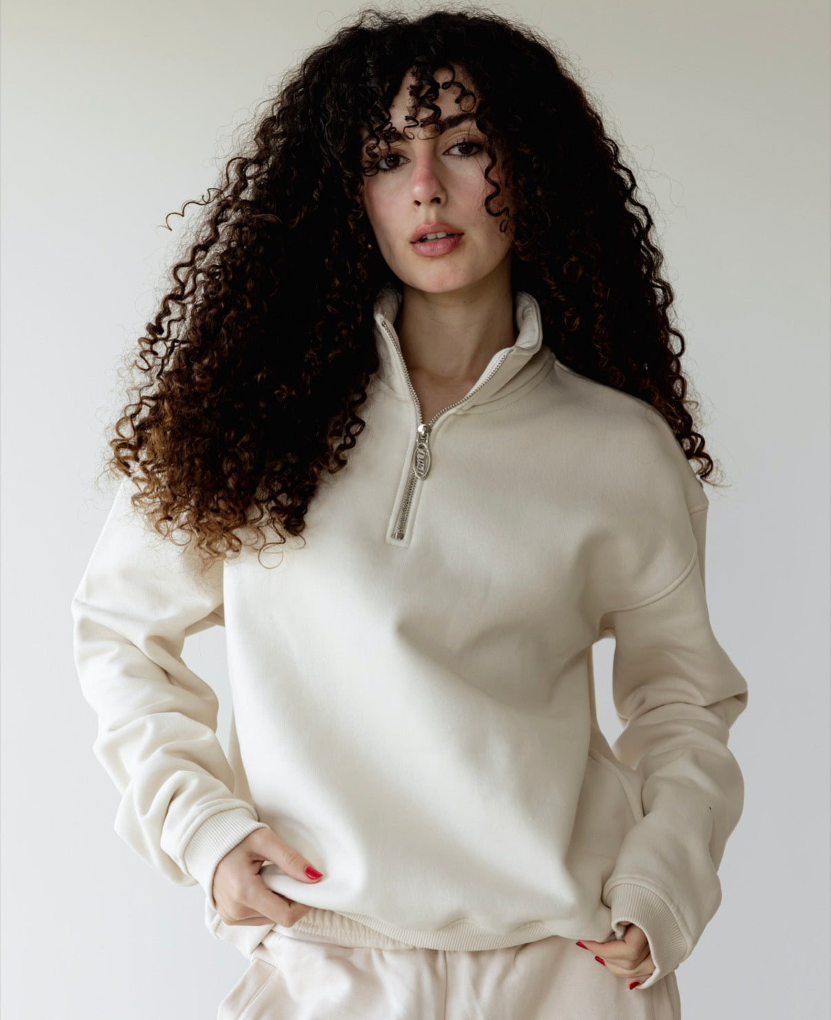 Beige Basic Quarter Zip