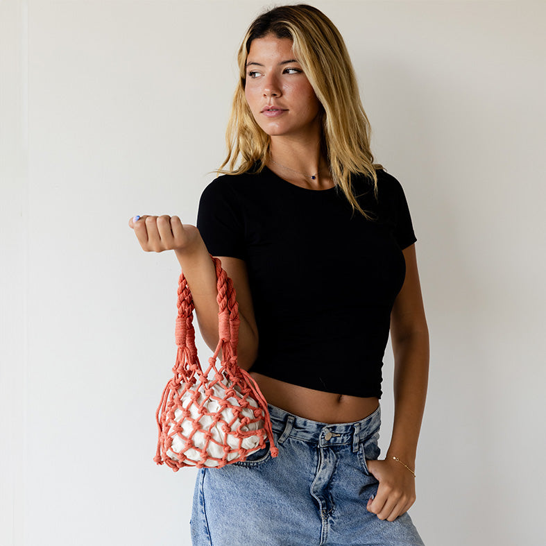 Orange Mini Macrame Bag