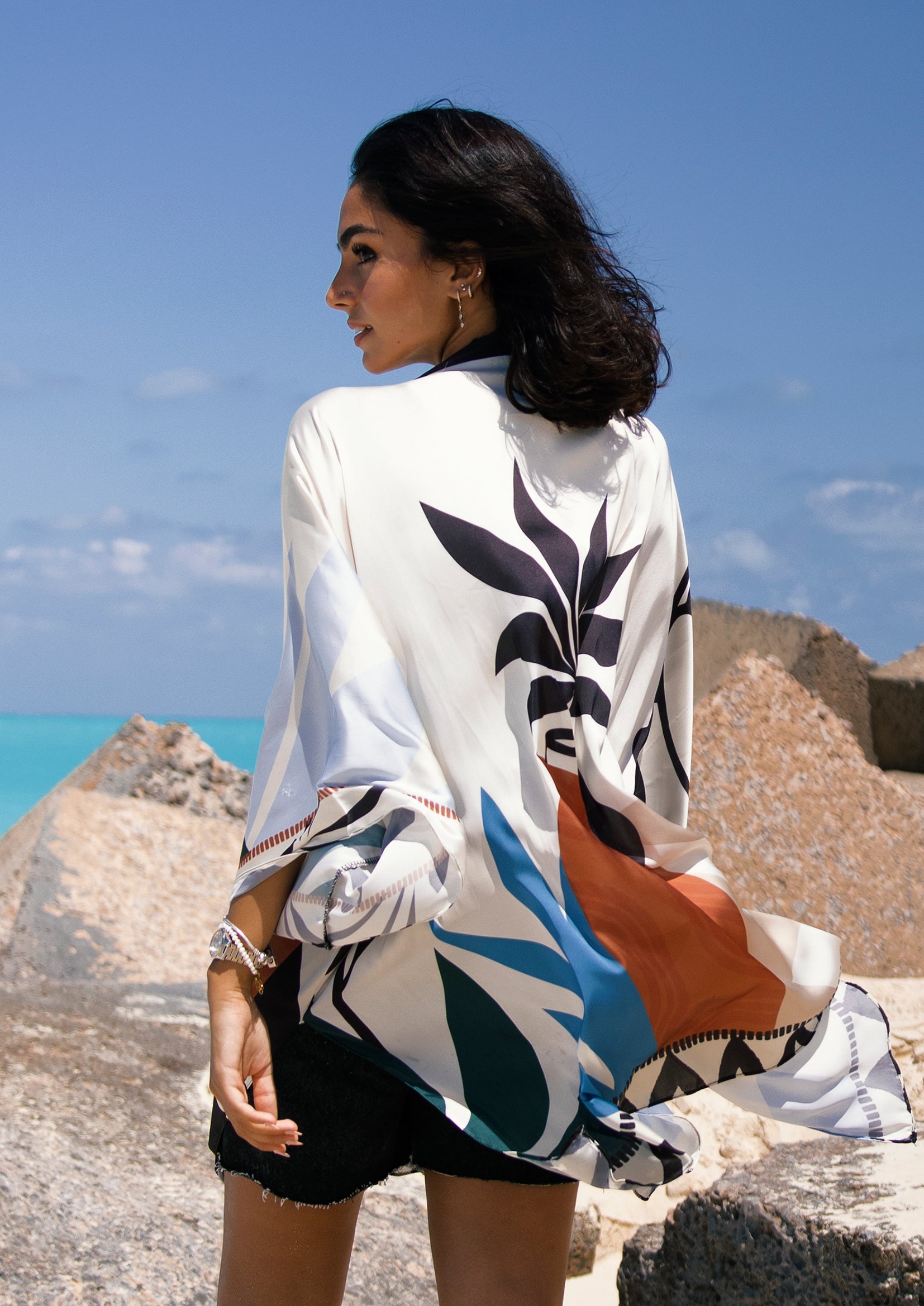 Blue Gaia Short Satin Kimono