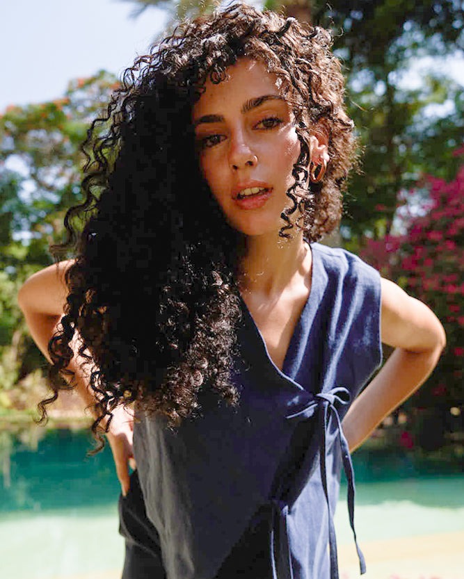 Dark blue linen top
