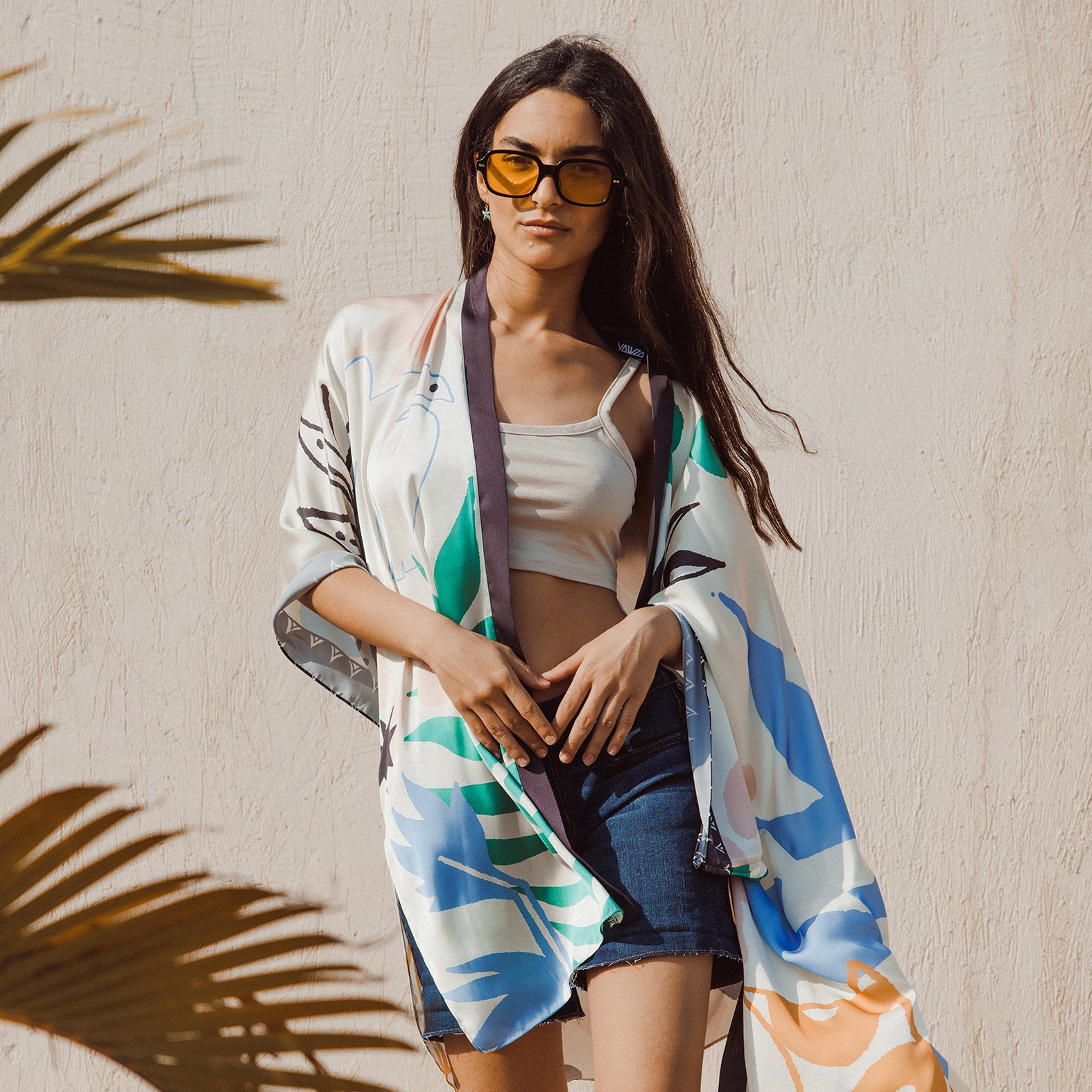 Flowy Dove Short Satin Kimono