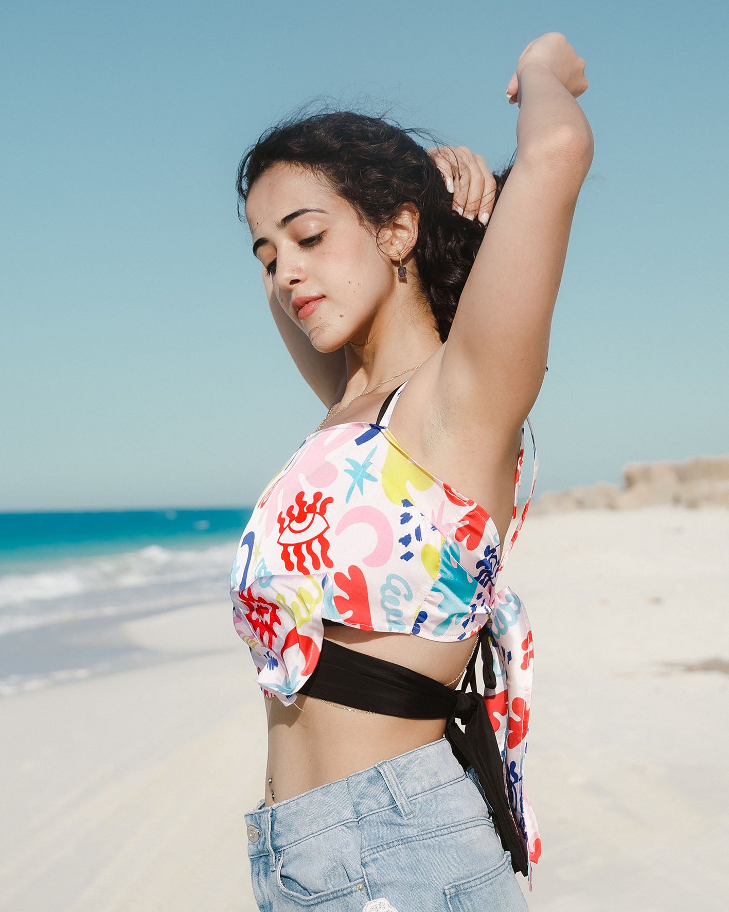 Aqua boho Satin Top