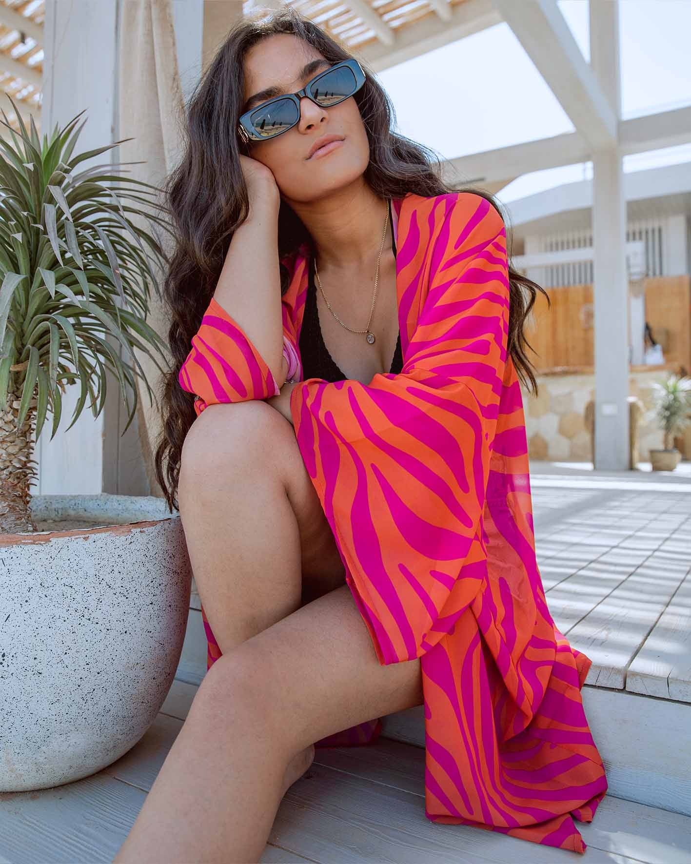 Pink Zebra Chiffon Kimono