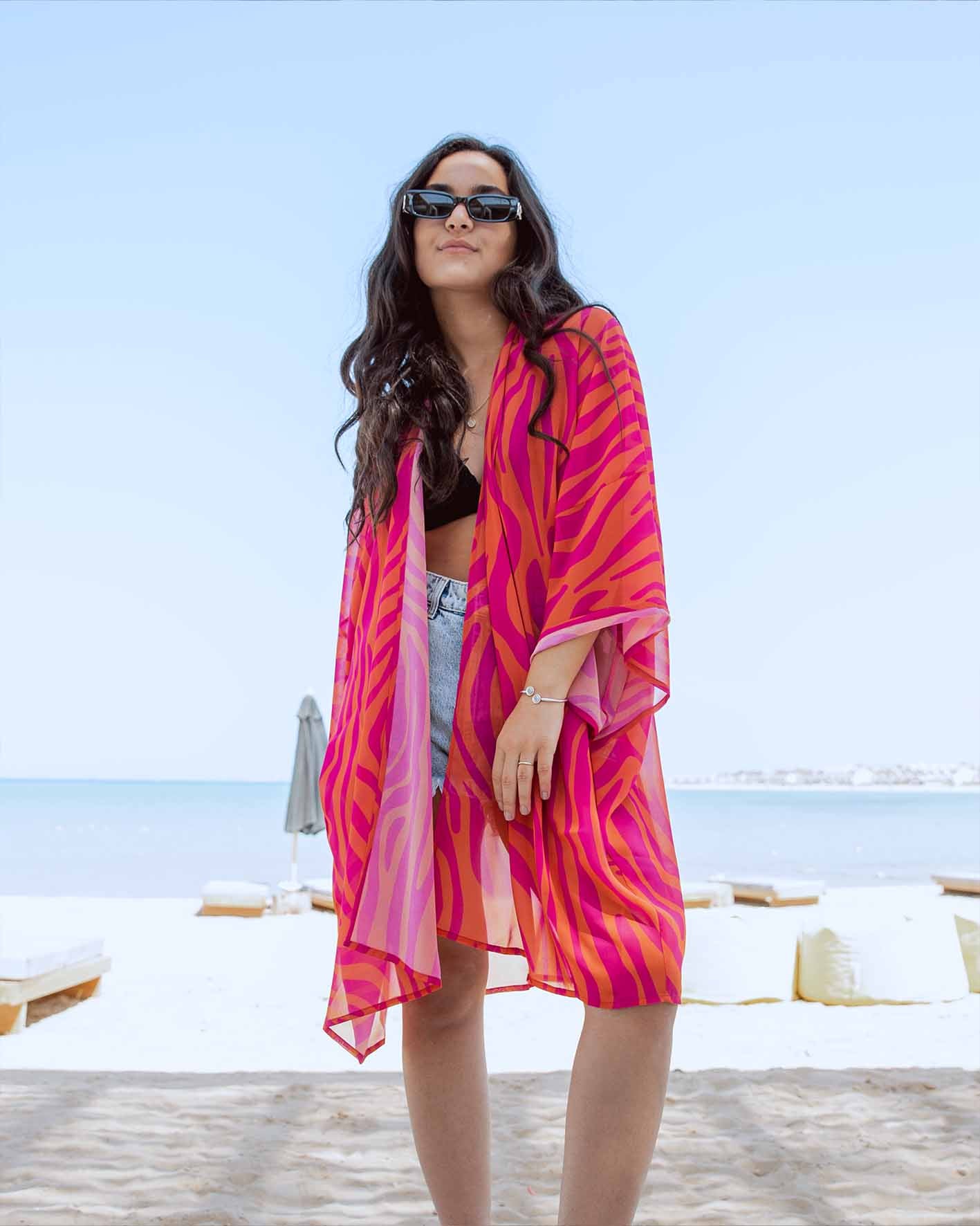 Pink Zebra Chiffon Kimono