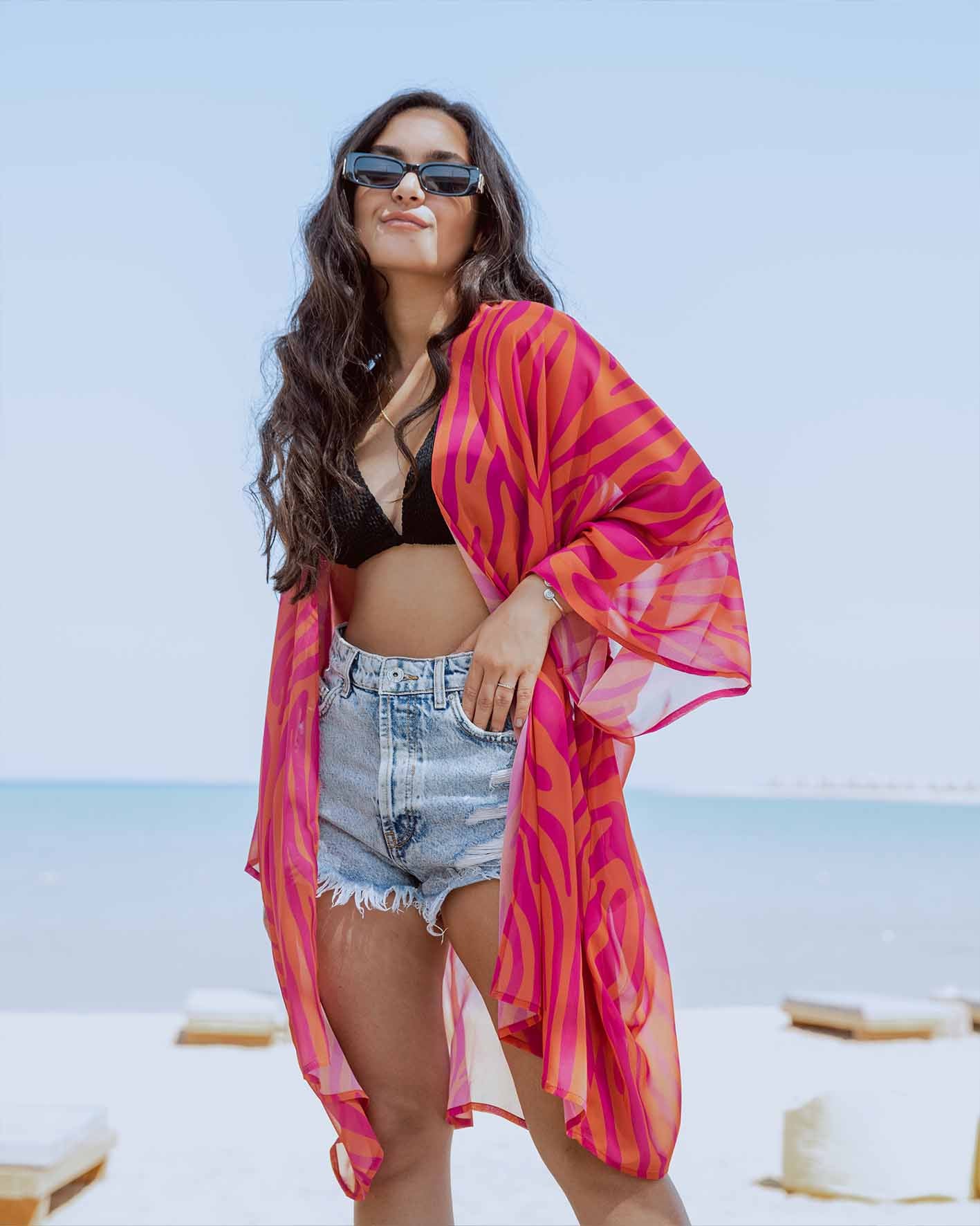 Pink Zebra Chiffon Kimono
