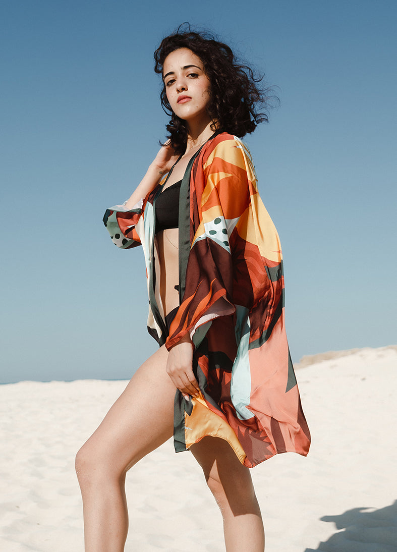Helios Short Satin Kimono